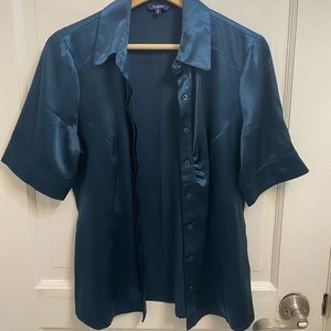 Teal silk button up t shirt